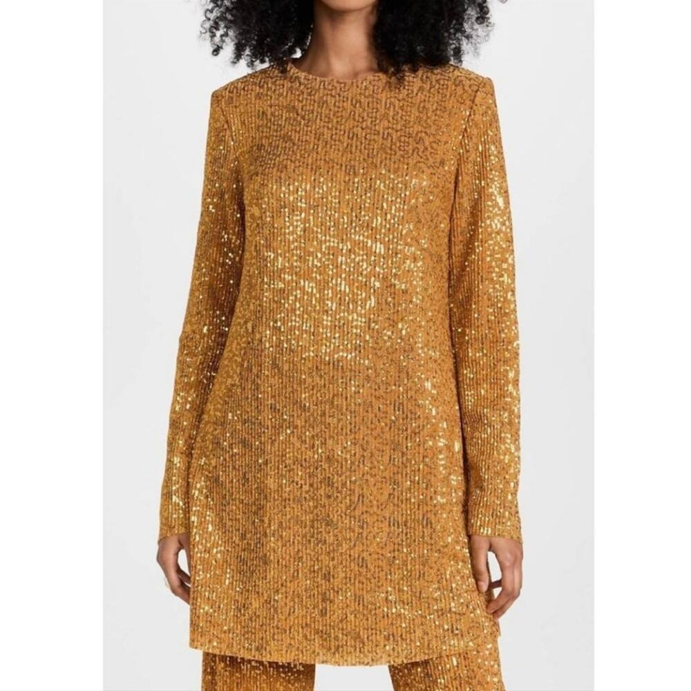 NEW STINE GOYA Odis Dress in Gold Sequins Long Sleeve Crewneck Size Small Formal